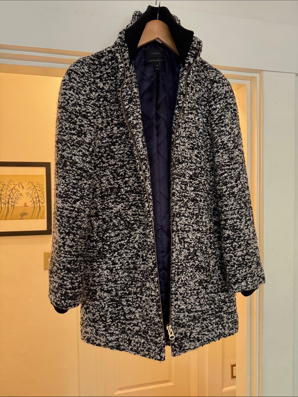 J. Crew Black and White Bouclé Zip-Front Jacket